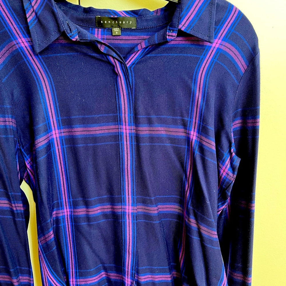 Sanctuary S Navy and Pink Plaid Blouse